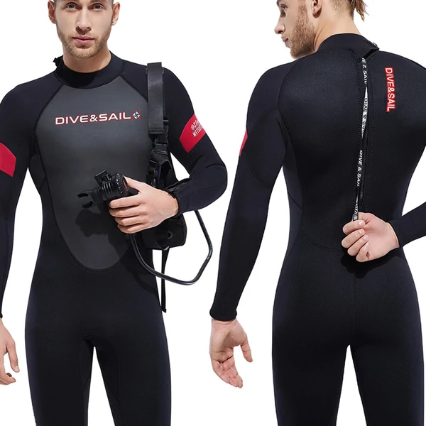 DIVE&SAIL teljes testű búvárruha 3 mm-es hosszú ujjú, vastagított melegséggel búvárkodáshoz - Férfi, 2XL méret