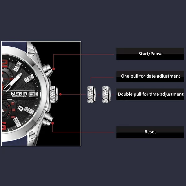 MEGIR 2063 multifunkcionális világító kronográf 3ATM vízálló férfi sportóra - Kék