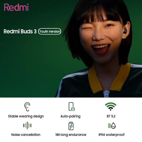 Redmi Buds 3 Youth Version True Wireless, BT 5.2, fülbe helyezhető fülhallgató - Fekete