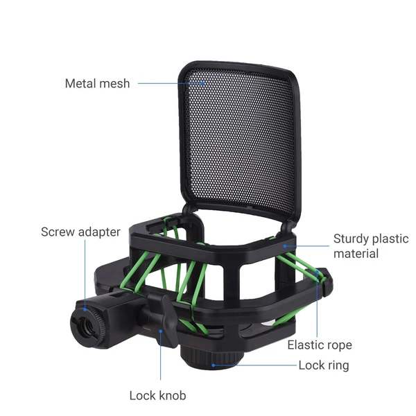 Műanyag mikrofon, ütésálló, rezgéscsillapító mikrofontartó állvány - Zöld