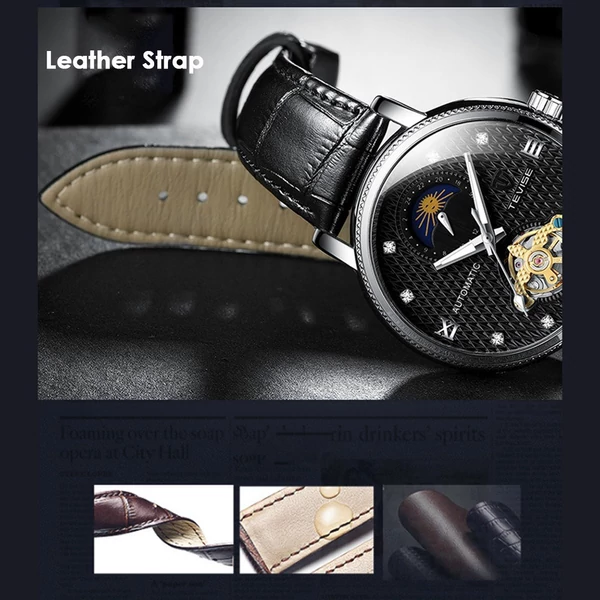 TEVISE T612 üzletember automatikus mechanikus karóra - Kék