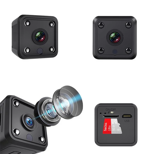 1080P mini kamera, Full HD videokamera 155°-os széles látószöggel, IR éjszakai látás, mozgásérzékelés