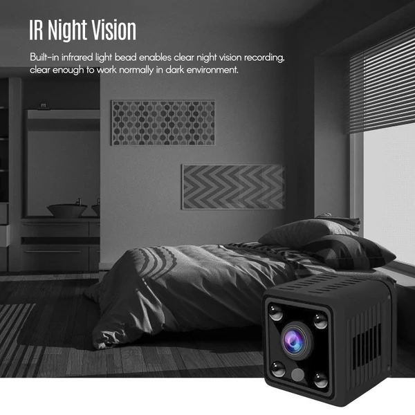 1080P mini kamera, Full HD videokamera 155°-os széles látószöggel, IR éjszakai látás, mozgásérzékelés