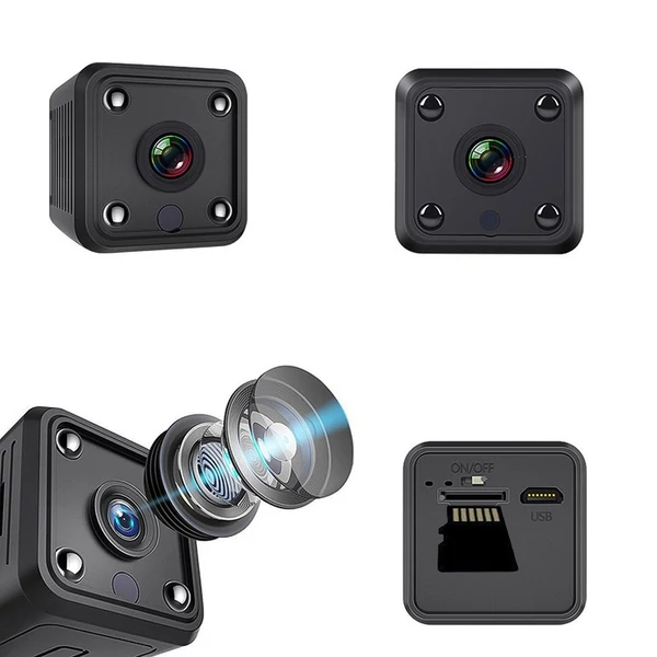 1080P mini kamera, Full HD videokamera 155°-os széles látószöggel, IR éjszakai látás, mozgásérzékelés