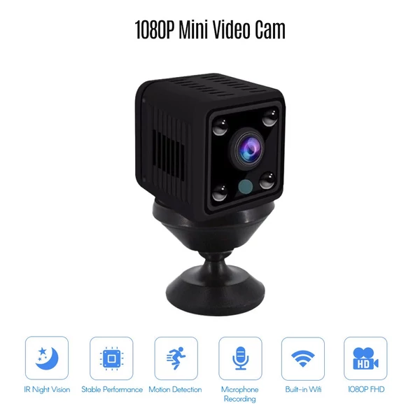 1080P mini kamera, Full HD videokamera 155°-os széles látószöggel, IR éjszakai látás, mozgásérzékelés