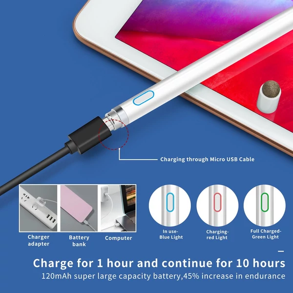 Aktív kapacitív toll, iPad Stylus IOS Android kompatibilis mobiltelefon tábla univerzális fehér