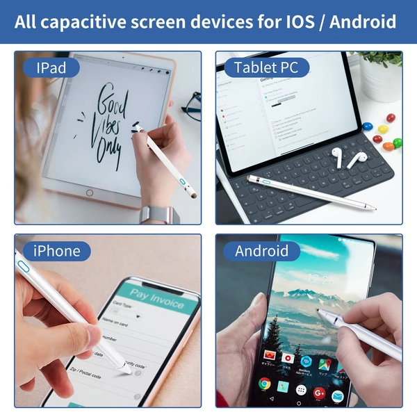 Aktív kapacitív toll, iPad Stylus IOS Android kompatibilis mobiltelefon tábla univerzális fehér