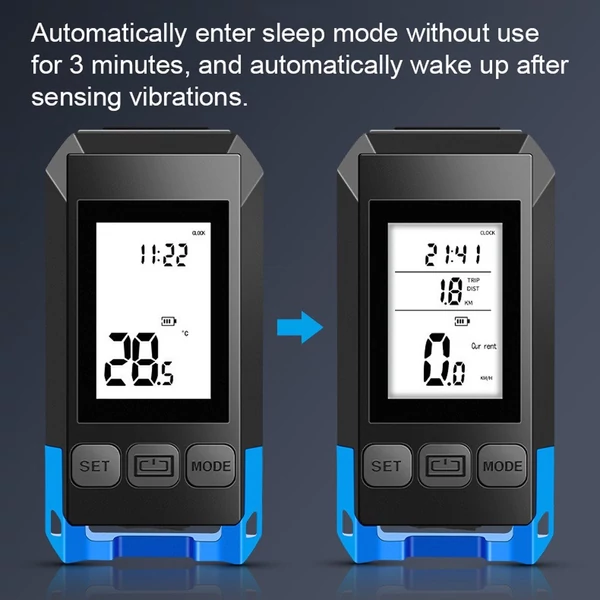 Többfunkciós, teljes képernyős háttérvilágítású kerékpáros vízálló sebességmérő fénnyel és kürttel - Kék