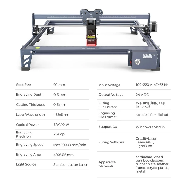 Creality CR-Laser Falcon lézergravírozó 10000mm/perc gravírozási sebesség - 5W