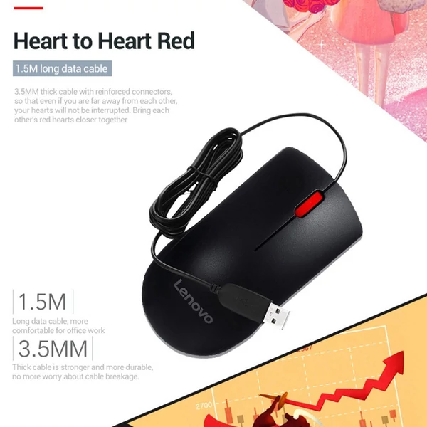 Lenovo M220L nagy pontosságú 1000 DPI vezetékes egér laptophoz, számítógéphez