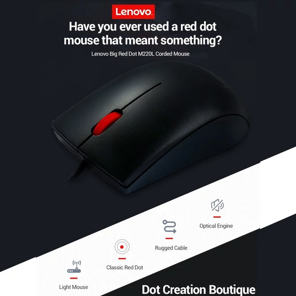 Lenovo M220L nagy pontosságú 1000 DPI vezetékes egér laptophoz, számítógéphez