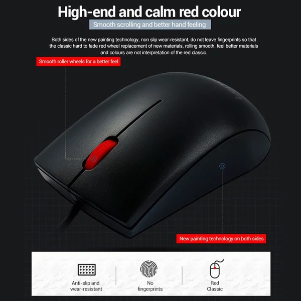 Lenovo M220L nagy pontosságú 1000 DPI vezetékes egér laptophoz, számítógéphez
