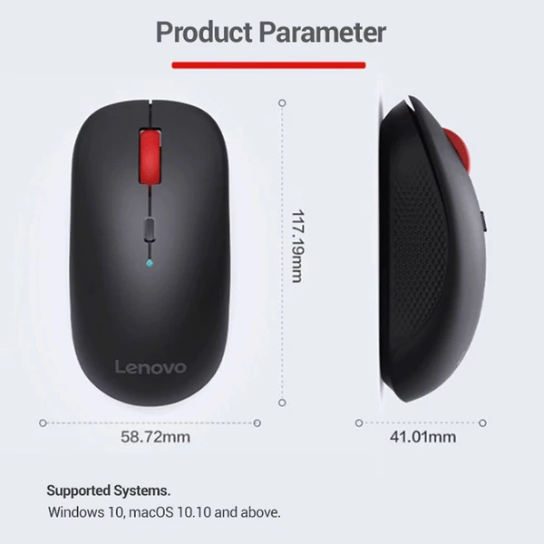 Lenovo M25 Ergonomikus vezeték nélküli egér 2.4G csatlakozással Win10 és MacOS rendszerhez - Fekete