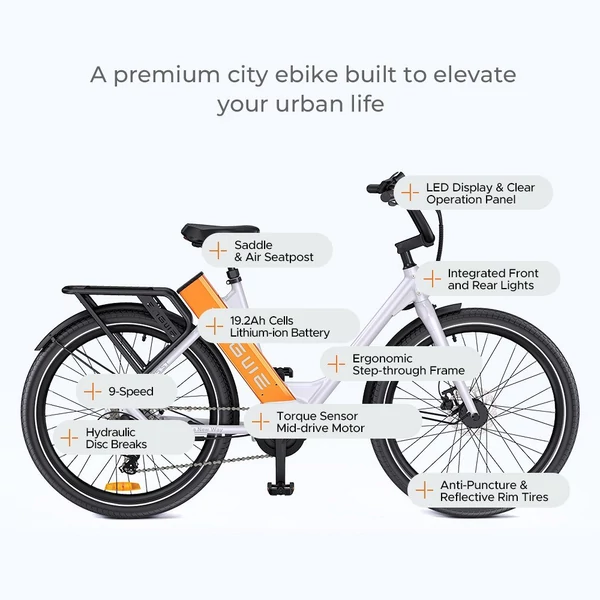 ENGWE P275 ST 27,5 hüvelykes gumi, hosszú távú városi kerékpár, 250 W-os középhajtású motor - Fehér