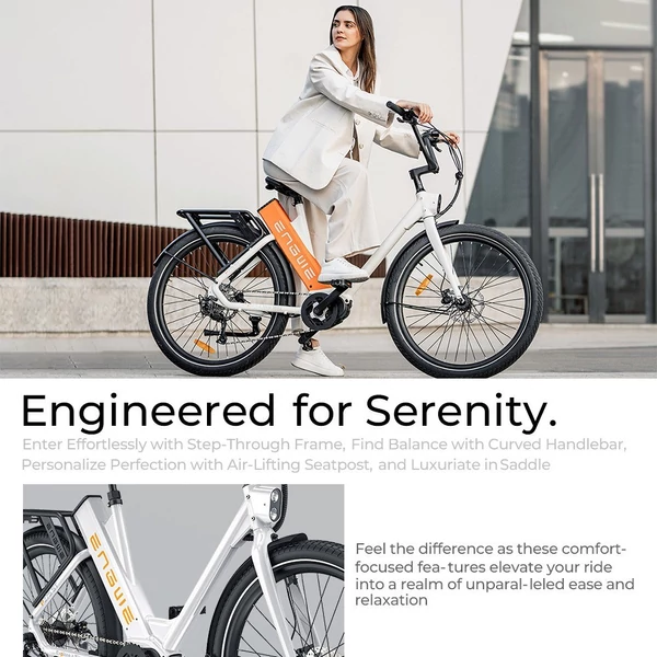 ENGWE P275 ST 27,5 hüvelykes gumi, hosszú távú városi kerékpár, 250 W-os középhajtású motor - Fehér és narancs