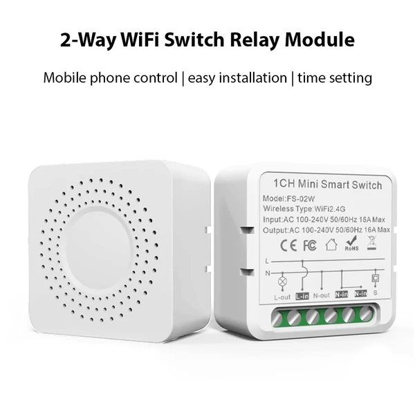 2-utas, Tuya APP WiFi kapcsoló relémodul, 16A vezeték nélküli be-/kikapcsoló eszköz - 4 db
