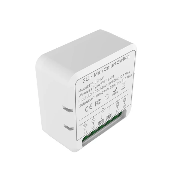 2-utas, Tuya APP WiFi kapcsoló relémodul, 16A vezeték nélküli be-/kikapcsoló eszköz - 4 db