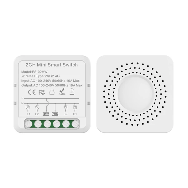 2-utas, Tuya APP WiFi kapcsoló relémodul, 16A vezeték nélküli be-/kikapcsoló eszköz - 4 db