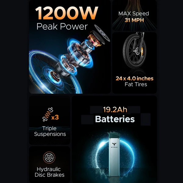 ENGWE X24 Összecsukható terepjáró elektromos kerékpár 1000 W-os motorral - Fekete