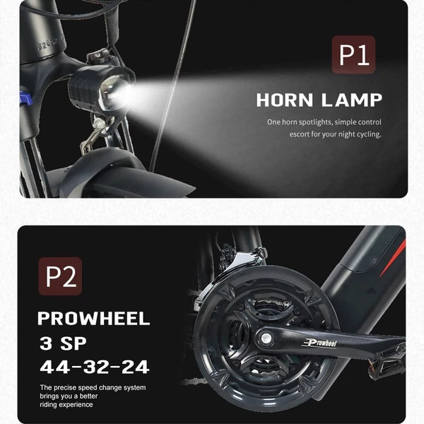 RANDRIDE Y90BL elektromos kerékpár 27,5 hüvelykes gumiabronccsal, 500 W-os motor - Fekete
