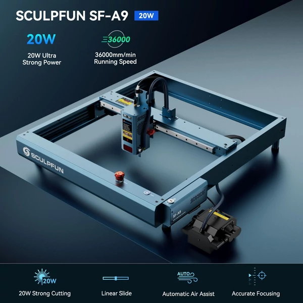 SCULPFUN SF-A9 20 W-os lézergravírozó gép automatikus légrásegítéssel