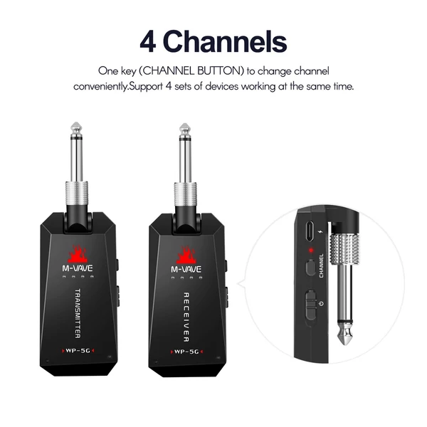 M-VAVE WP-5G vezeték nélküli 5.8G gitárrendszer újratölthető audio adó és vevő