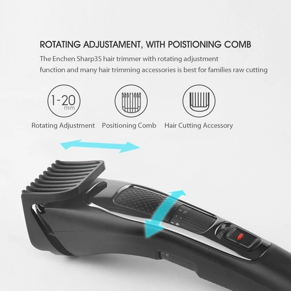 Enchen Sharp3S hajvágó, USB gyorstöltő elektromos vágógép - Fekete