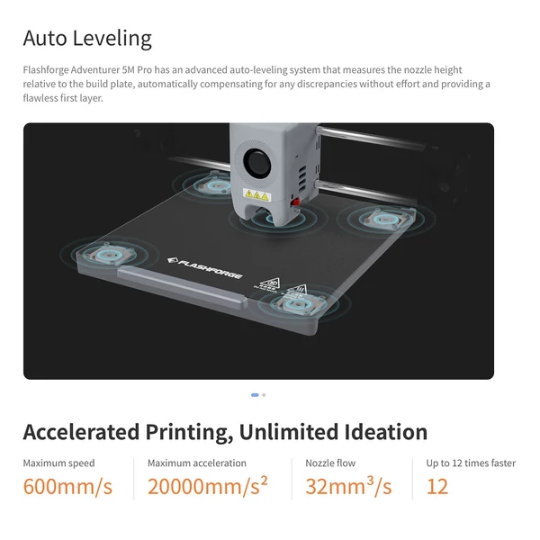 Flashforge Adventurer 5M 3D nyomtató 600 mm/s, maximális nyomtatási sebesség