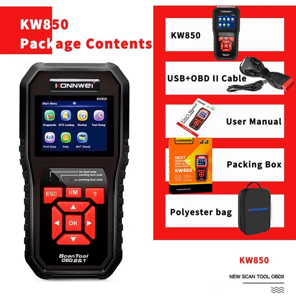 KONNWEI KW850 OBDII szkenner automatikus kódolvasó diagnosztikai ellenőrzése - Fekete