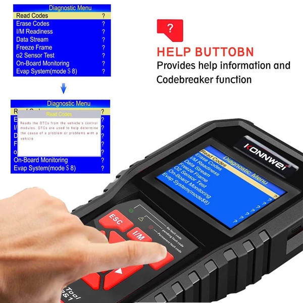 KONNWEI KW850 OBDII szkenner automatikus kódolvasó diagnosztikai ellenőrzése - Fekete