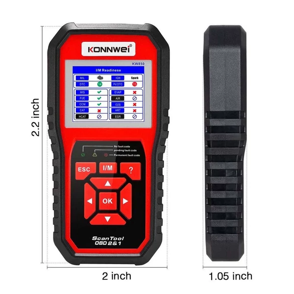 KONNWEI KW850 OBDII szkenner automatikus kódolvasó diagnosztikai ellenőrzése - Piros