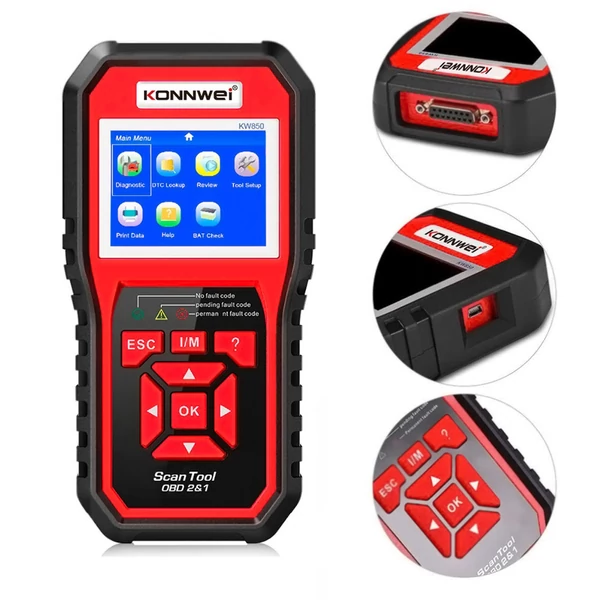 KONNWEI KW850 OBDII szkenner automatikus kódolvasó diagnosztikai ellenőrzése - Piros