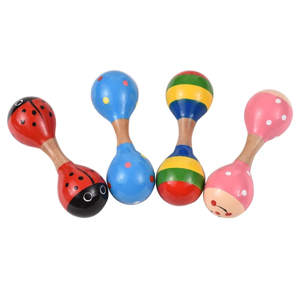 Fa Maracas, Mini Shaker baba csörgők gyerekeknek, aranyos színes hangszeres játékok - 4dbs