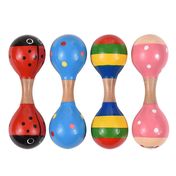 Fa Maracas, Mini Shaker baba csörgők gyerekeknek, aranyos színes hangszeres játékok - 4dbs