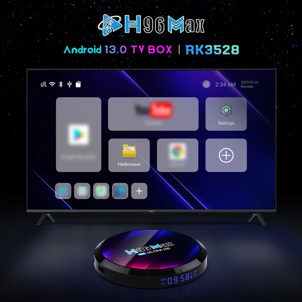 H96Max Android 13.0, Smart TV Box, RK3528 négymagos UHD 4K médialejátszó - 2GB + 16GB