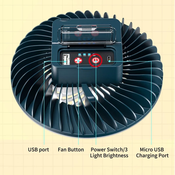 2 az 1-ben LED lógó ventilátor kemping sátor ventilátor függő horoggal