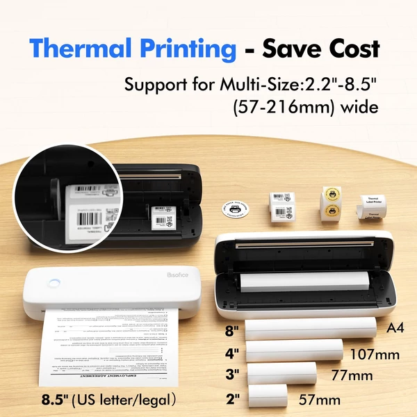 Bisofice A4-es hordozható hőtranszfer nyomtató irodai, iskolai használatra, 1db hőpapír tekercs tinta nélküli nyomtatáshoz PDF fájl Weboldal Szerződéses dokumentumok Kép - Fehér