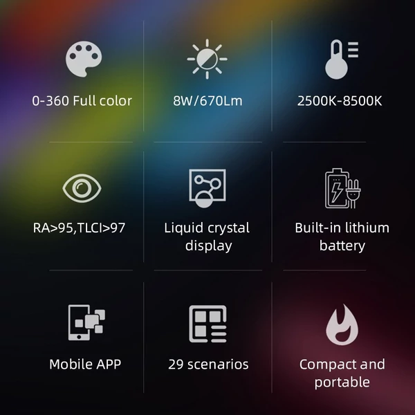 Weeylite K21 hordozható RGB fénykar, LED-csöves fénypálca, 8 W-os fényképező lámpa