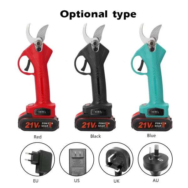 21 V vezeték nélküli elektromos metszőolló - Fekete