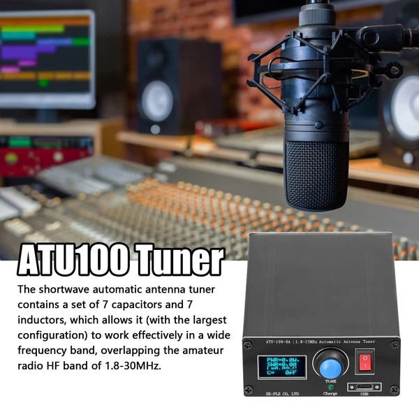 ATU-100-0A 1,8-55 MHz-es mini automatikus antennahangoló 0,91 hüvelykes OLED kijelző