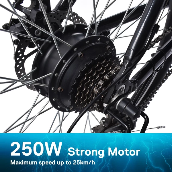 KAISDA K26M 26x1,95 hüvelykes gumi, 250 W-os motor elektromos városi kerékpár - Fekete