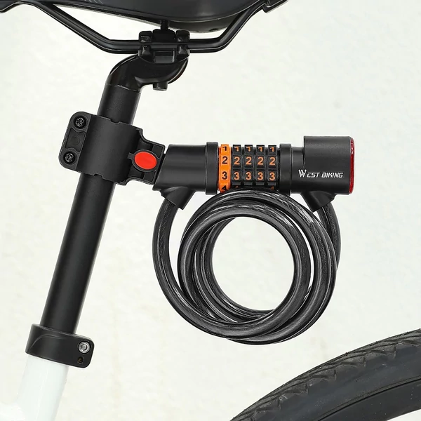 WEST BIKING Kerékpár biztonsági zár, rugalmassági zár, 5 számjegyű kombinált jelszó