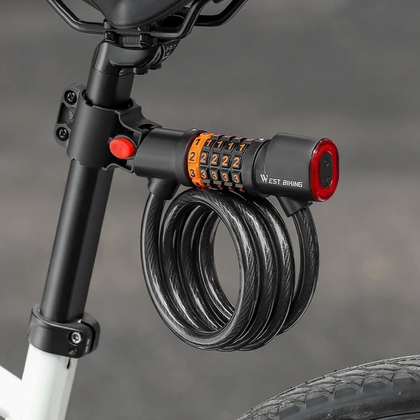 WEST BIKING Kerékpár biztonsági zár, rugalmassági zár, 5 számjegyű kombinált jelszó