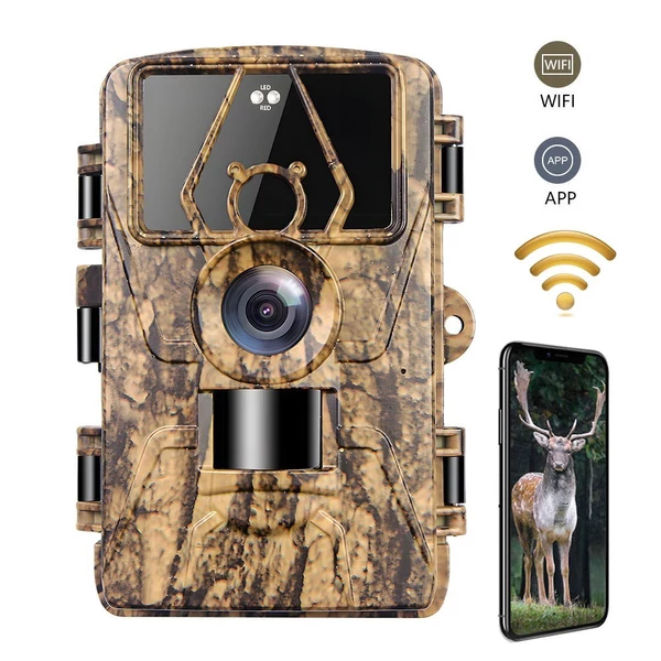 Trail Cam 8K videóval, 60 MP képekkel, éjszakai látással aktivált, vízálló – WiFi APP verzió