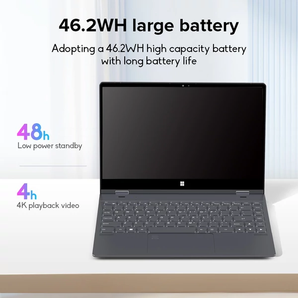 Ninkear N14 laptop 14 hüvelykes 4K UHD IPS képernyő 360°-os felhajtható és összehajtható kivitel, 16 GB LPDDR5 1T SSD Windows 11
