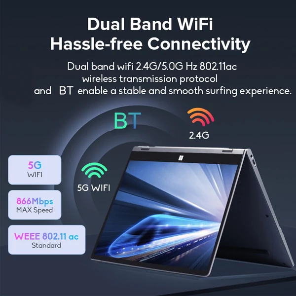 Ninkear N14 laptop 14 hüvelykes 4K UHD IPS képernyő 360°-os felhajtható és összehajtható kivitel, 16 GB LPDDR5 1T SSD Windows 11