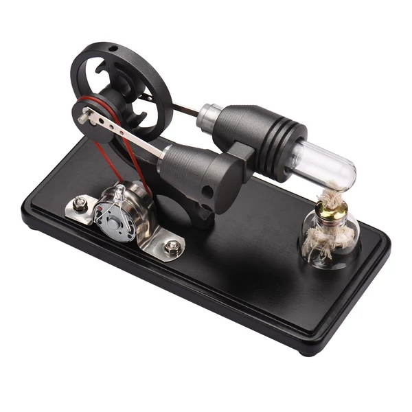 Forrólevegős Stirling motoros elektromos generátoros motormodell LED fényű dollár lendkerékkel