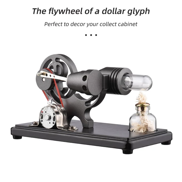 Forrólevegős Stirling motoros elektromos generátoros motormodell LED fényű dollár lendkerékkel