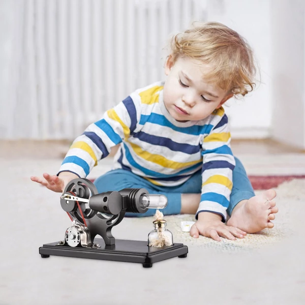 Forrólevegős Stirling motoros elektromos generátoros motormodell LED fényű dollár lendkerékkel