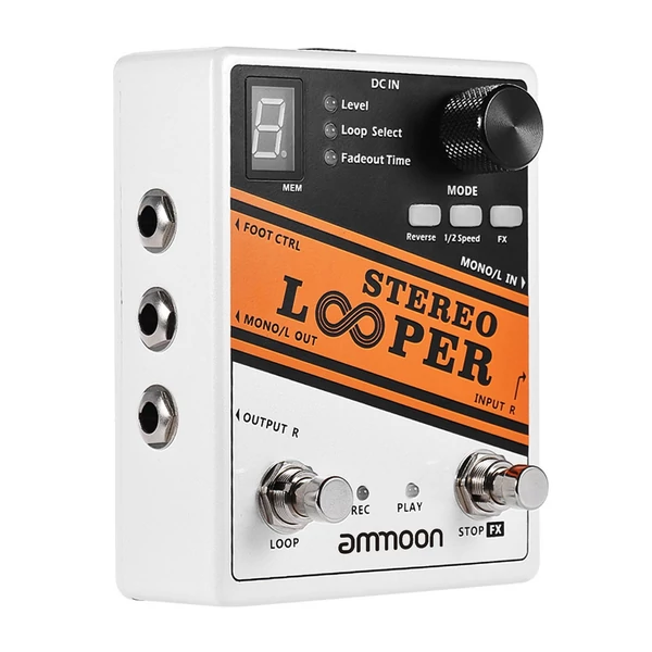 ammoon STEREO LOOPER hurokfelvétel Gitár effekt pedál, 10 független hurok